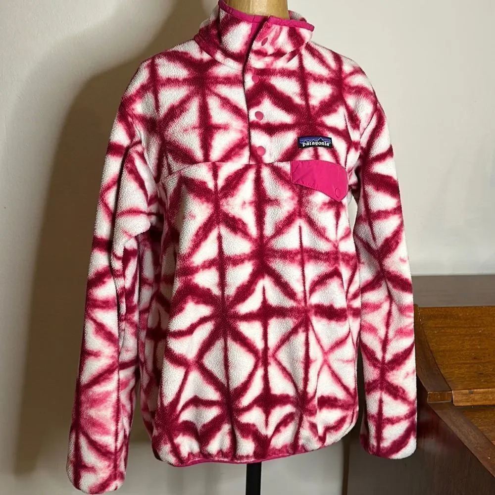 Patagonia sz M shibori style tie dye pink RARE great pre owned cond Synchilla